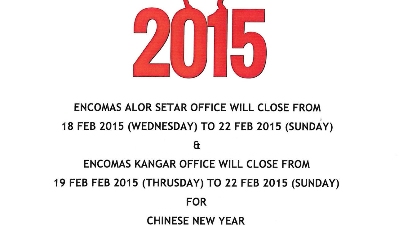 Notification of CNY holidays 2015